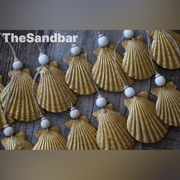 Set of 2 Gold Scallop Seashell Ornaments Housewarming Gift Decoupaged TheSandbar - Picture 4 of 5